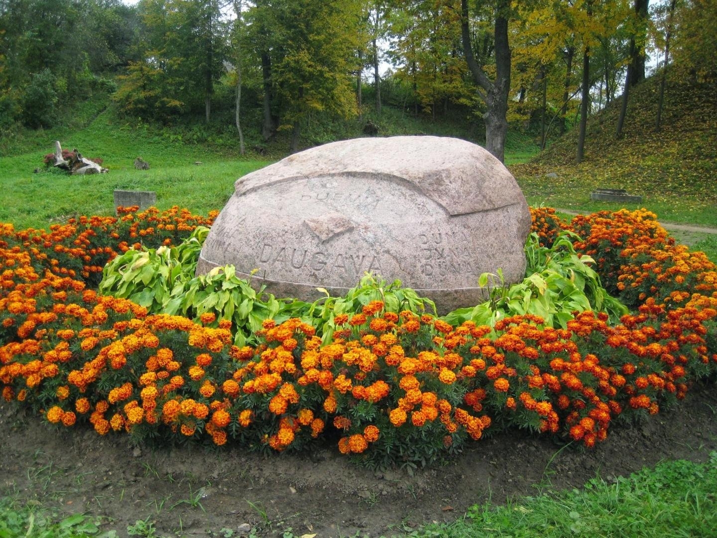 Daugavas akmens ziedu ieskauts