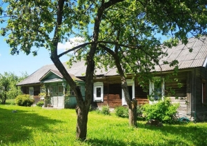 Koka lauku māja zaļā pagalmā